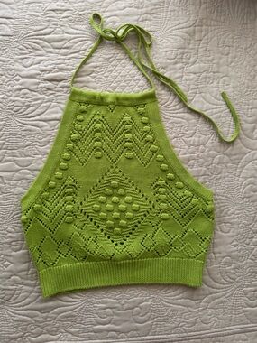 Lime Green Knit Halter Crop Top